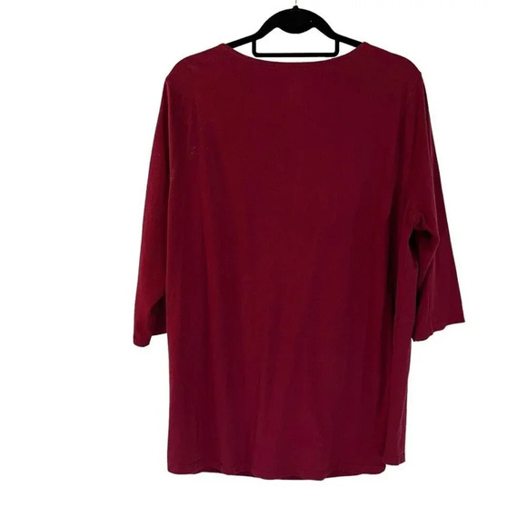 Just My Size Cranberry Blouse Plus 2X Pleated Chest 3/4 Sleeve Knit Pullover Top - Picture 2 of 5